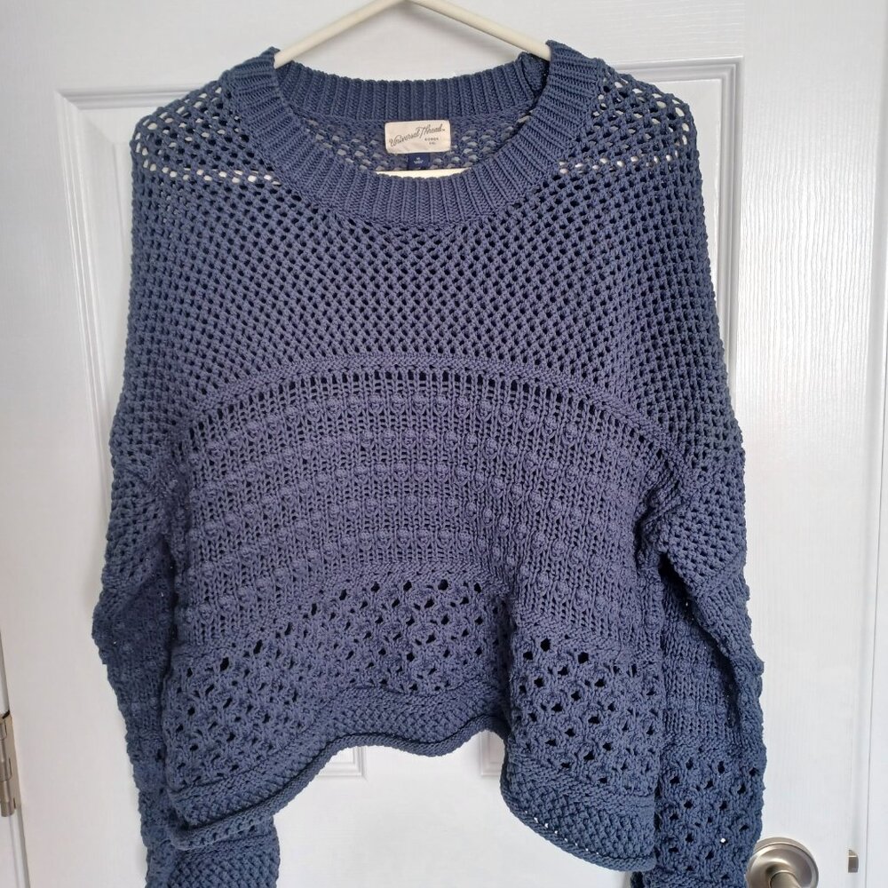 Universal Thread Open Knit Crewneck Pullover Blue Sweater
